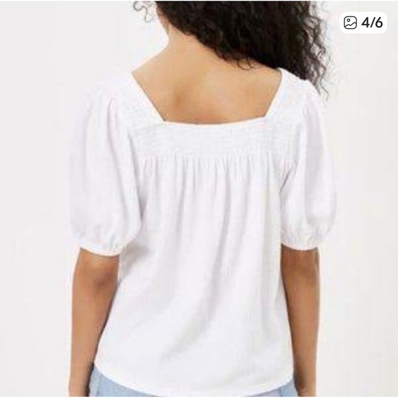 LOFT White Smocked Square Neck Puff Sleeve Textured Blouse Size XXL - Picture 2 of 12